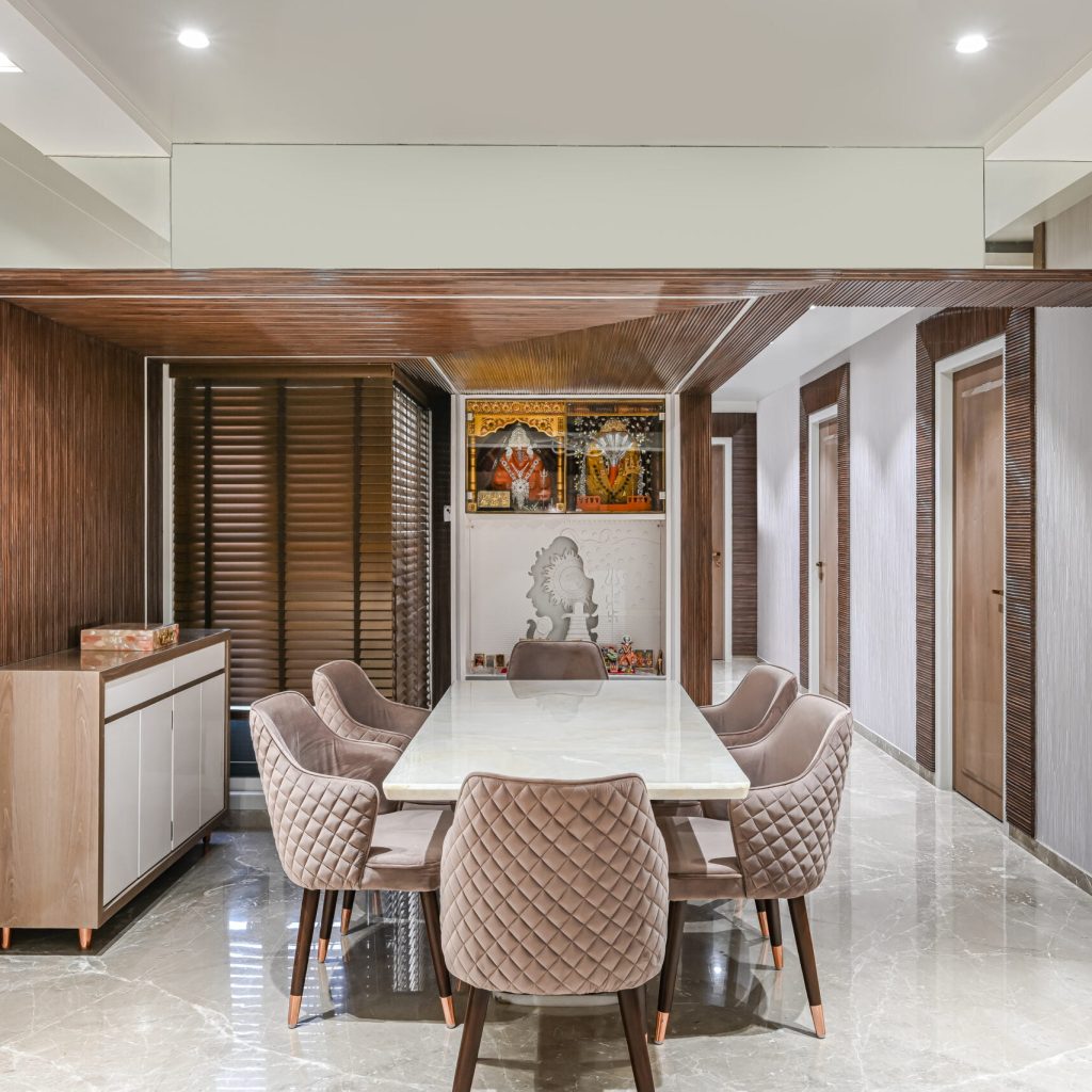 Eclectic dining room and temple arrangement with plush and luxurious design